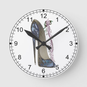 Horloge Ronde Rhapsodie dans l'art stylet bleu de chaussure