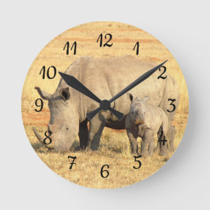 Horloge Ronde Rhinocéros mignon en Afrique