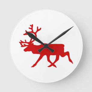 Horloge Ronde Rindeer rouge / Silhouette caribou