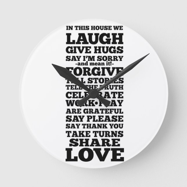 Horloge Ronde Rire, Amour, Noir et Blanc (Recto)
