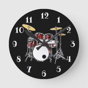 Horloge Ronde Rock & Roll Drum Kit Drummer Musician Drumming Rou
