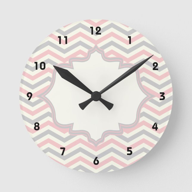 Horloge Ronde Rodern, grey, ivory chevron pattern custom (Recto)