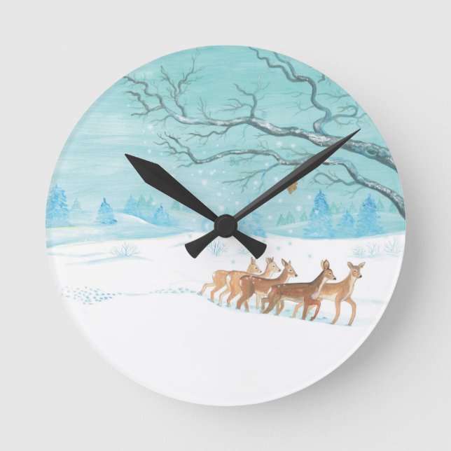 Horloge Ronde Roe Deer en hiver (Recto)