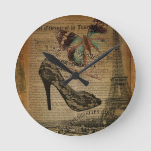 Horloge Ronde romantique Paris eiffel tower girly lace stiletto