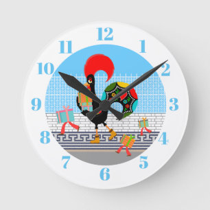 Horloge Ronde Rooster portugais avec cadeaux 1ère fête d'anniver