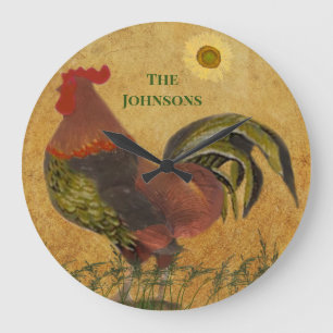 HORLOGE RONDE ROOSTER RUSTIQUE AMERICANA NOM DE FAMILLE GRANDE H