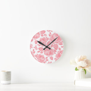 Horloge Ronde Rose aquarelle rose - Floral romantique