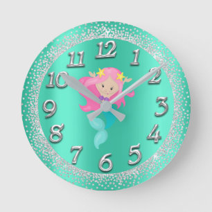Horloge Ronde Rose argenté de parties scintillantes de confettis
