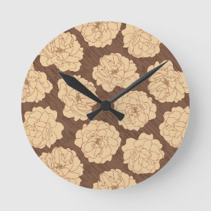 Horloge Ronde Rose baroque sur marron noyer - motif sans soudure