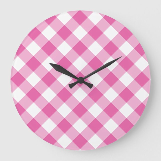 Horloge ronde : rose, blanc En vichy chèque (Recto)