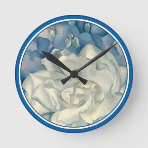 Horloge Ronde Rose blanc et pied-d'alouette de stupéfaction la