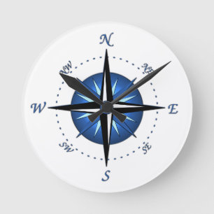 Horloge Ronde Rose Bleu Compass