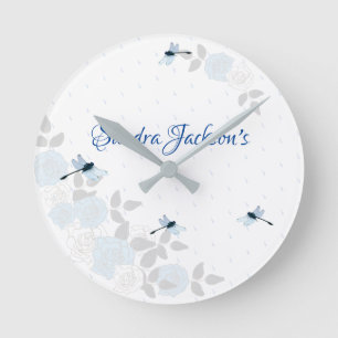 Horloge Ronde Rose bleu Dragonfly Boy Baby shower cadeau