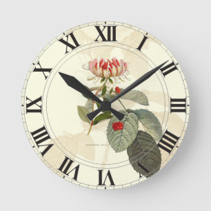 Horloge Ronde Rose Clockface botanique de chèvrefeuille