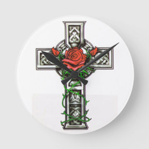 Horloge Ronde Rose cross tattoo design