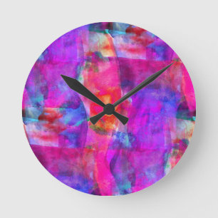 Horloge Ronde Rose d'art, bleu, arrière - plan rouge de texture