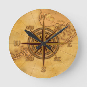 Horloge Ronde Rose de boussole antique de style