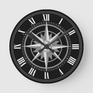 Horloge Ronde Rose de boussole avec le globe