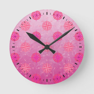 Horloge Ronde Rose de boussole nautique rose