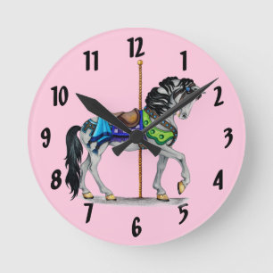Horloge Ronde Rose de ~ d'horloge de cheval de carrousel