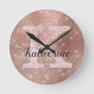 Horloge Ronde Rose de la Parties scintillant d'or de la fille Sp
