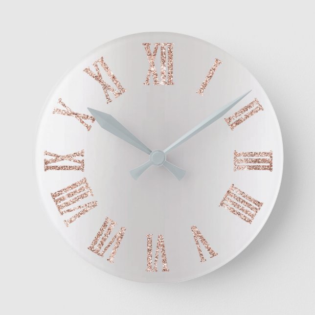 Horloge Ronde Rose Gold Pink Glitter Gray Silver Metal minimal (Recto)
