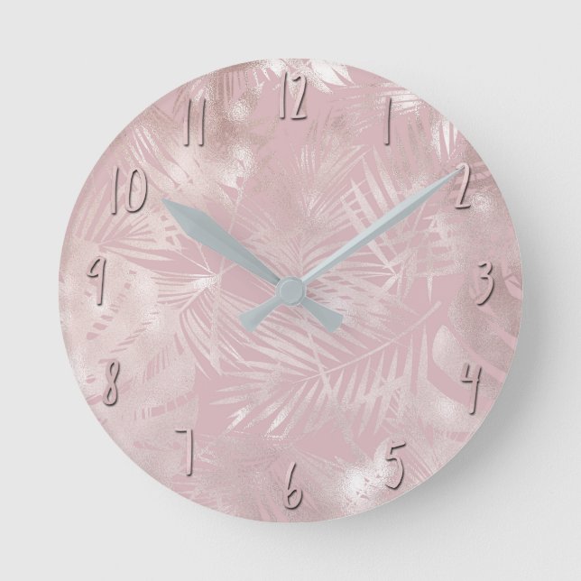 Horloge Ronde Rose Gold rose Botanique Tropical Palm Tree Feuill (Recto)