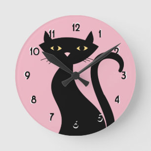 Horloge Ronde Rose noir rétro