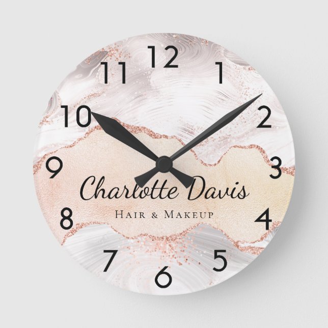 Horloge Ronde Rose or agate marbre nom entreprise (Recto)