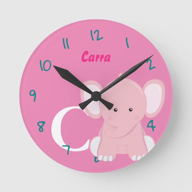 Horloge ronde rose pâle personnalisée pour bébé (Recto)