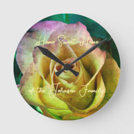Horloge Ronde Rose personnalisable message et nom cadenas mural