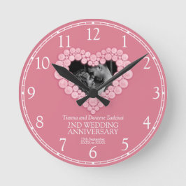 Horloge Ronde Rose quartz coeur rose 2e anniversaire mariage