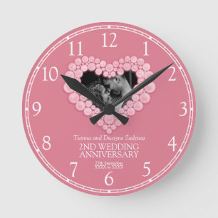 Horloge Ronde Rose quartz coeur rose 2e anniversaire mariage