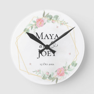 Horloge Ronde Rose romantique Mariage géométrique