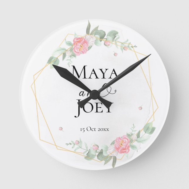 Horloge Ronde Rose romantique Mariage géométrique (Recto)