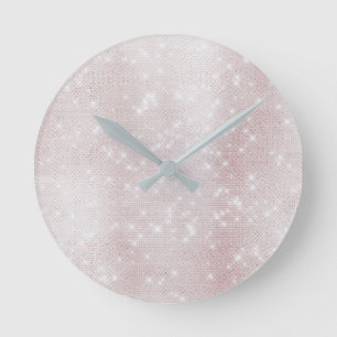 Horloge Ronde Rose rose rose rose Abstraite Pastel blanc étince