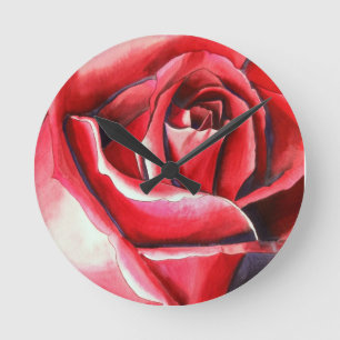 Horloge Ronde Rose rouge cramoisie, aquarelle originale