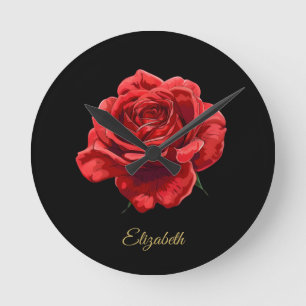 Horloge Ronde Rose rouge romantique élégant avec Cadeau de scrip