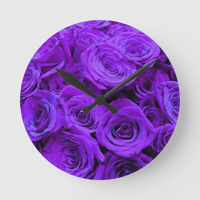 Horloge Ronde roses violet romantique, joli bouquet de rose (Recto)