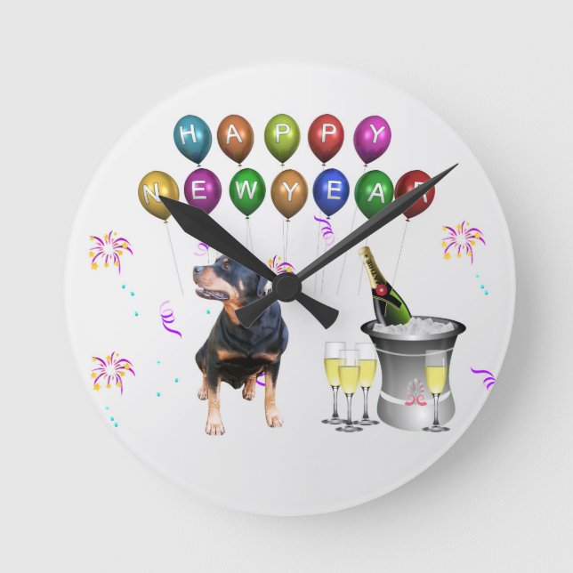 Horloge Ronde Rottweiler Chien Bonne Année (Recto)
