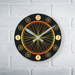 Horloge Ronde Roue à vélo orange noir
