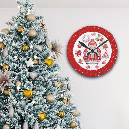 Horloge Ronde Rouge du Père Noël scandinave