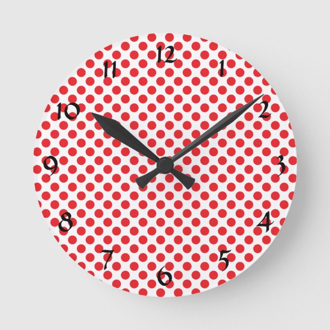 Horloge Ronde Rouge sur point Polka blanc (Recto)