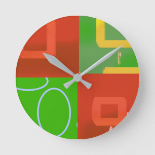 Horloge Ronde Rouge Vert Géométrique de Noël