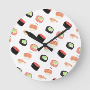 Horloge Ronde Roulés de sushi au saumon et au concombre à l'aqua