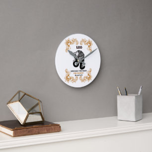 Horloge Ronde Royauté du zodiaque Lion Embrasser le rugissemen