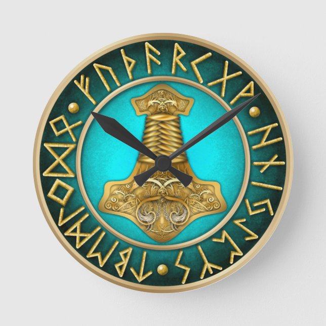 Horloge Ronde Runes - Thors Hammer - Turquoise (Recto)