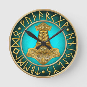 Horloge Ronde Runes - Thors Hammer - Turquoise