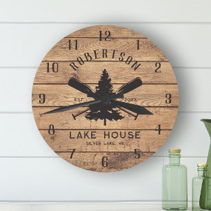 Horloge Ronde Russe Bois Famille Lac Maison Pine Tree