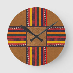 Horloge Ronde Russe Faux Cuir Rayures ethniques traversant l'Oue